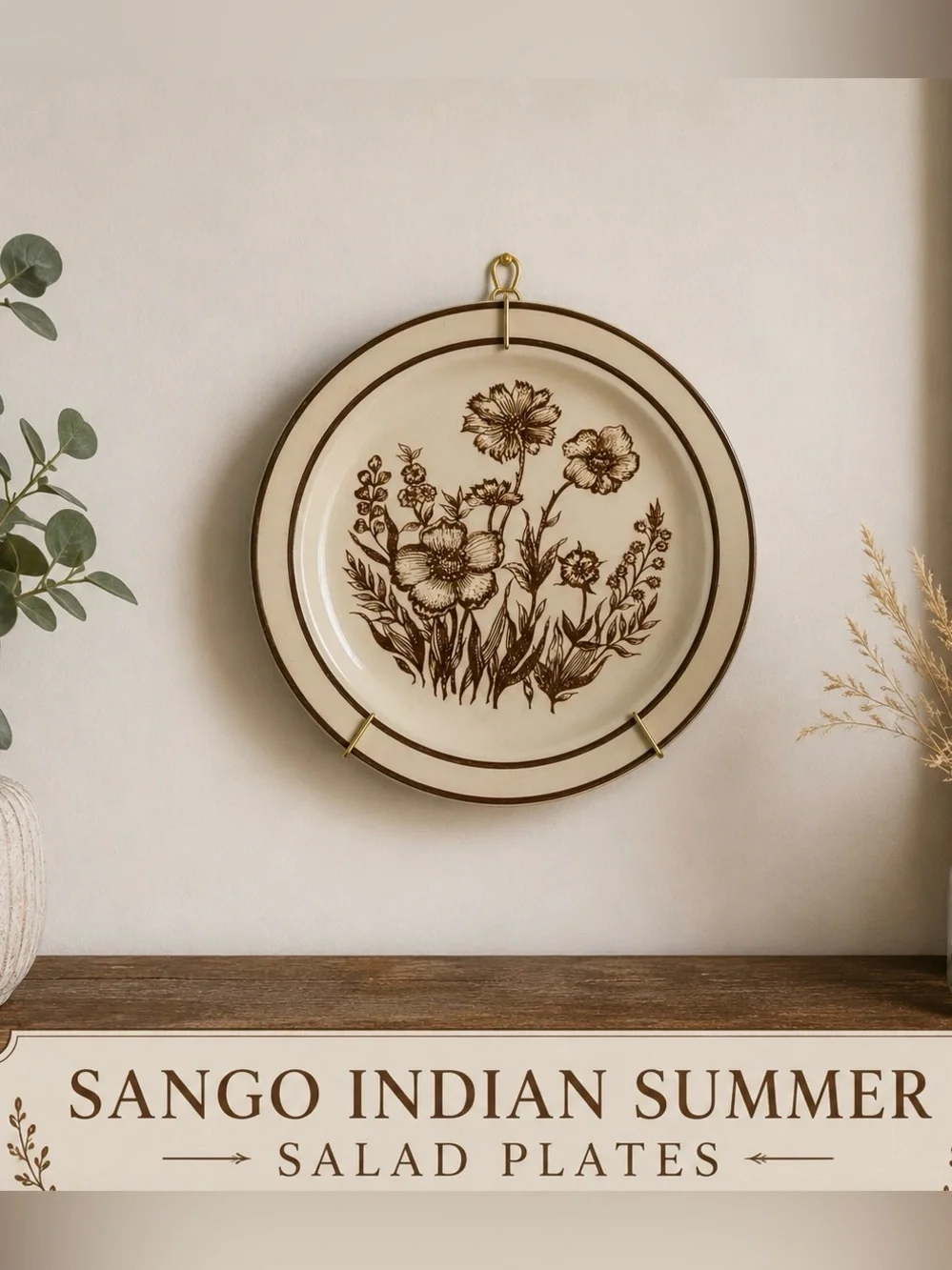 1970s Vintage Sango Stoneware Salad Plate, Wildflower Design four